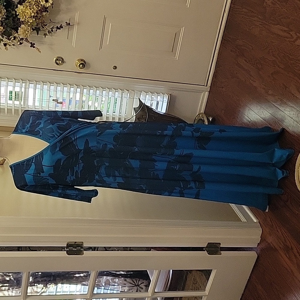 Lily by Firmiana blue navy short slv crisscross empire waist maxi dress XL New …
